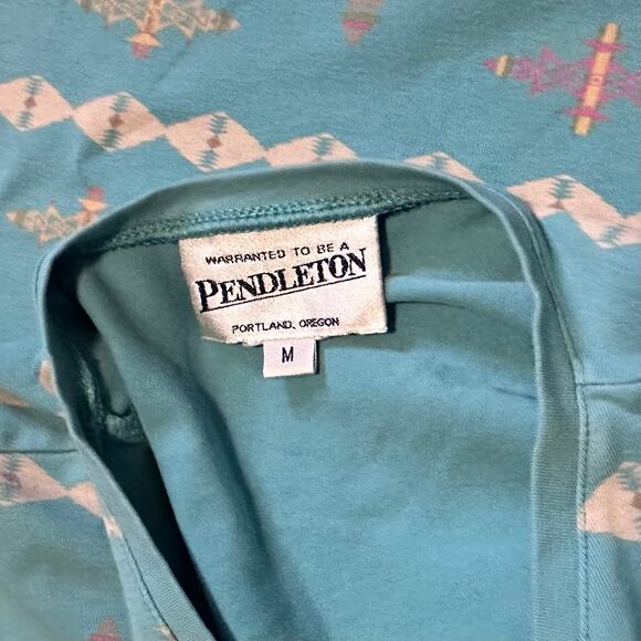 Pendleton Aztec Print V Neck Shirt Womens M 3/4 Sleeve Blue Teal Southwestern - Picture 6 of 6